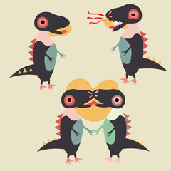 set of dinosaurs feeling happiness, anger, love