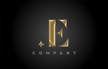 E gold metal alphabet letter icon logo template. Business and company design with golden metal style