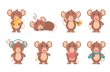 Set cute mice character, mouse cartoon animal.