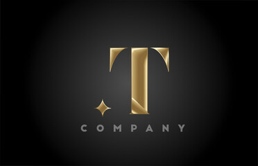 T gold metal alphabet letter icon logo template. Business and company design with golden metal style