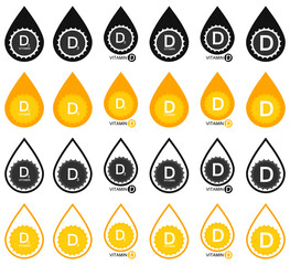 Vitamin D and D3, set icons, isolated symbols, vector illustration