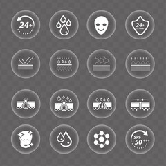 Skin care line icons. Collagen, Cream, Serum oil and Skincare. Face sun lotion gel, Uv protection, vitamin E icons. Face skin care cream protection. Linear set. Quality line set. Vector