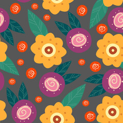 Vector seamless pattern of stylized colors. Background of abstract yellow flowers