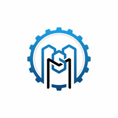 Letter SM Building Gear Logo Design