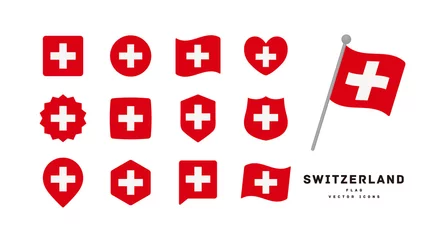Fotobehang Swiss flag icon set vector illustration © creamfeeder