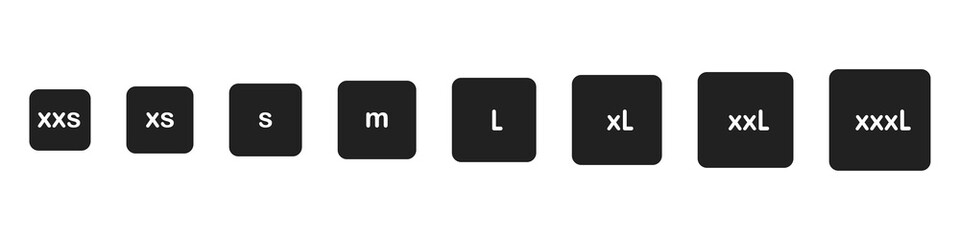 Clothing sizes icons set from small to large isolated on white background. Vector illustration