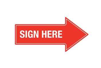 Sign here red arrow sign. Red sign here icon. 