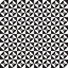 Checker board and half of circle. Vector seamless shapes wallpaper in black and white colors.