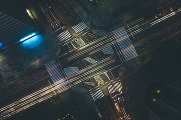 Abstract aerial top down view of crossroad