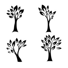 Set Tree silhouette with leaf vector symbol , isolated on white background , Illustration Vector EPS 10