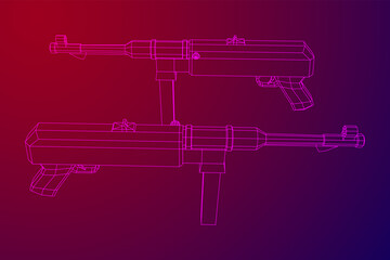 Submachine gun german MP 40 world war 2 firearms pistol. Wireframe low poly mesh vector illustration.