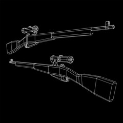 Fototapeta na wymiar Sniper bolt-action rifle mosin nagant. Wireframe low poly mesh vector illustration.