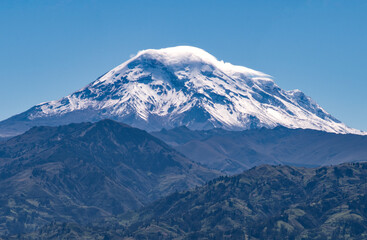 Fototapeta na wymiar tip of the chimborazo volcano in the andes, view from guaranda - Ecuador
