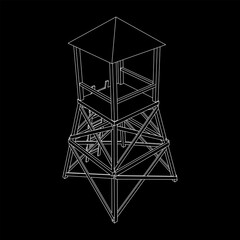 Watchtower or observation tower for hunters. Wireframe low poly mesh vector illustration.