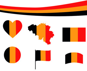 Belgium Flag Map Ribbon And Heart Icons Vector Illustration Abstract Design Elements collection