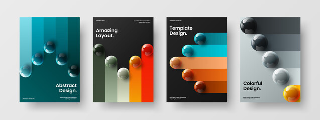 Clean 3D spheres poster template collection. Isolated company cover design vector illustration set.