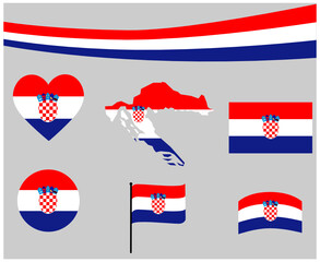 Croatia Flag Map Ribbon And Heart Icons Vector Illustration Abstract Design Elements collection