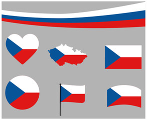 Czech Republic Flag Map Ribbon And Heart Icons Vector Illustration Abstract Design Elements collection