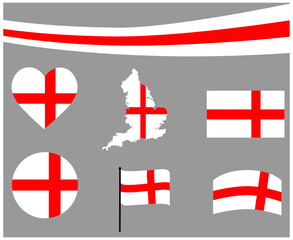 England Flag Map Ribbon And Heart Icons Vector Illustration Abstract Design Elements collection