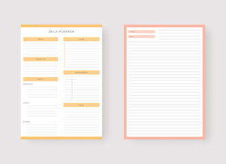 Modern planner template set. Set of planner and to do list. Daily planner template. Vector illustration.