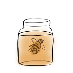 Bee drowned in a jar of honey