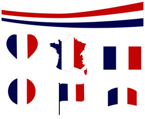 France Flag Map Ribbon And Heart Icons Vector Illustration Abstract Design Elements collection