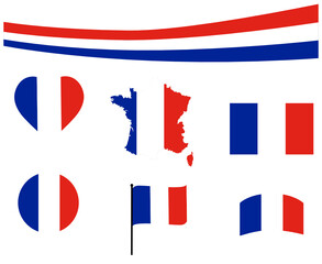 France Flag Map Ribbon And Heart Icons Vector Illustration Abstract Design Elements collection