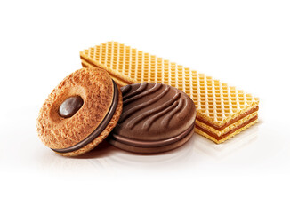 Biscoitos sortidos em fundo branco