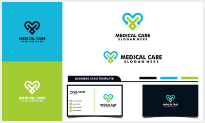 Fototapeta na wymiar love and stethoscope medical care logo concept and business card template