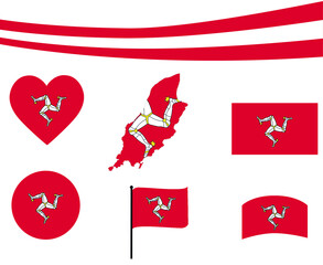 Isle of Man Flag Map Ribbon And Heart Icons Vector Illustration Abstract Design Elements collection