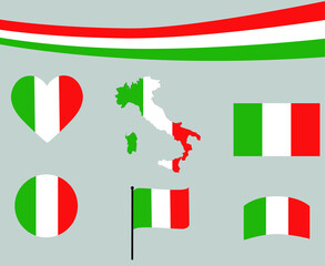 Italy Flag Map Ribbon And Heart Icons Vector Illustration Abstract Design Elements collection