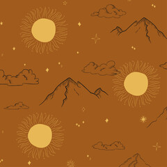 Cosmic Sun, Sky and Mountains Natural Pattern
