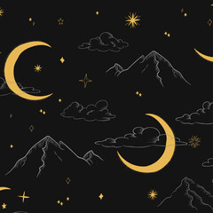 Cosmic Moon, Sky and Mountains Natural Pattern