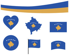 Kosovo Flag Map Ribbon And Heart Icons Vector Illustration Abstract Design Elements collection