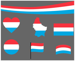 Luxembourg Flag Map Ribbon And Heart Icons Vector Illustration Abstract Design Elements collection