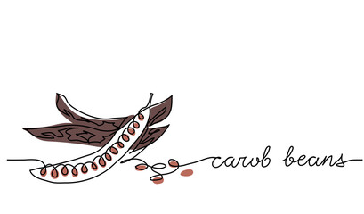 Carob beans vector illustration. One line drawing art illustration with lettering carob beans - obrazy, fototapety, plakaty