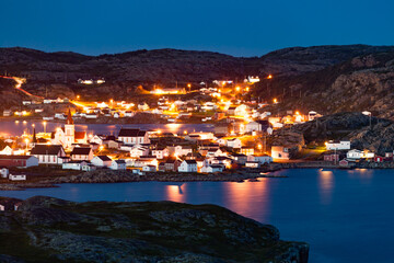 Twilight town on Fogo Island Newfoundland NL Canada