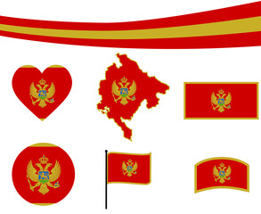 Montenegro Flag Map Ribbon And Heart Icons Vector Illustration Abstract Design Elements collection