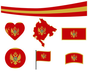 Montenegro Flag Map Ribbon And Heart Icons Vector Illustration Abstract Design Elements collection