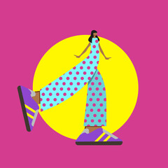 Hipster girl in trendy jumpsuit with polka dots. vector illustration.