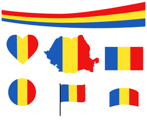 Romania Flag Map Ribbon And Heart Icons Vector Illustration Abstract Design Elements collection