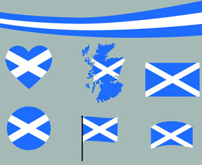 Scotland Flag Map Ribbon And Heart Icons Vector Illustration Abstract Design Elements collection