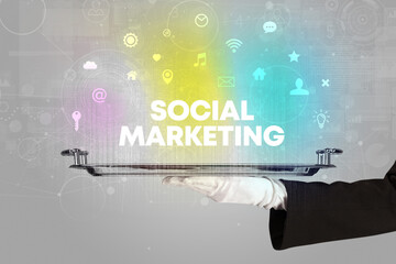 Waiter serving social networking concept