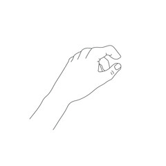Human hand contour, male fingers, isolated on white background. Concept: body part, tattoo, line drawing, hold. Vector illustration, sketch, drawing on a white background, eps 10.