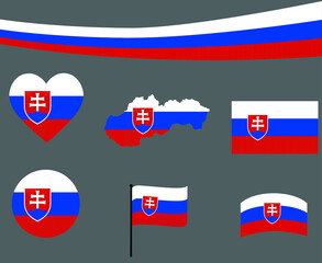 Slovakia Flag Map Ribbon And Heart Icons Vector Illustration Abstract Design Elements collection