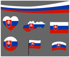 Slovakia Flag Map Ribbon And Heart Icons Vector Illustration Abstract Design Elements collection