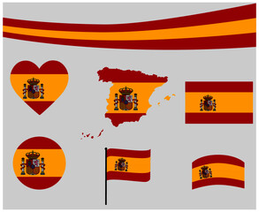 Spain Flag Map Ribbon And Heart Icons Vector Illustration Abstract Design Elements collection