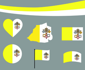 Vatican Flag Map Ribbon And Heart Icons Vector Illustration Abstract Design Elements collection