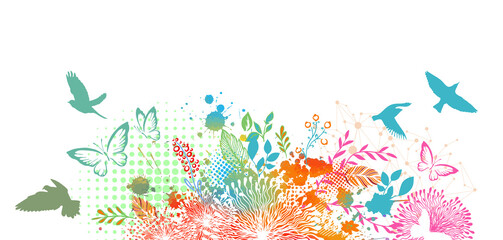 Fototapeta na wymiar Multicolored floral abstraction background with blots. Vector illustration