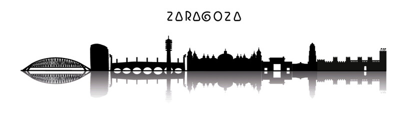 Zaragoza skyline in black and white with reflection